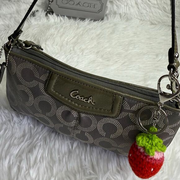 COACH y2k Patent Leather Canvas Gray Signature Canvas Wristlet Mini Purse - Picture 3 of 11